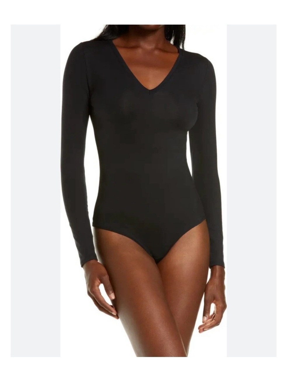 spanx black v neck long sleeve bodysuit
